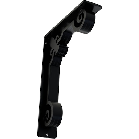 Ekena Millwork Fleur De Lis Wrought Iron Bracket, (Triple center brace), Powder Coated Black 2"W x 7 1/2"D x 10"H BKTM02X07X10TFL